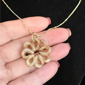 Carved stone Flower Pendant Necklace
